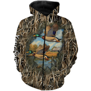 Mallard Duck hunting waterfowl camo hunting 3d shirts custom name duck hunting shirts NQSD1