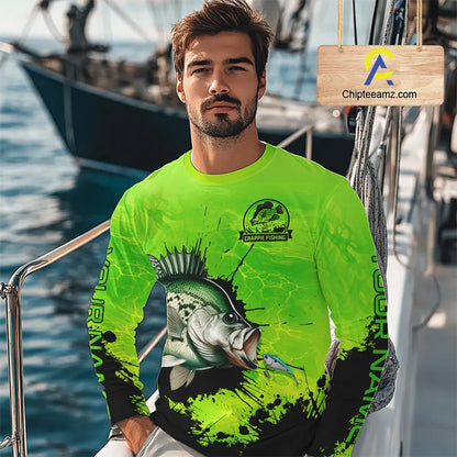 Personalized Crappie fishing Performance long sleeve Fishing Shirts, Crappie fishing jerseys | Green NQS11193