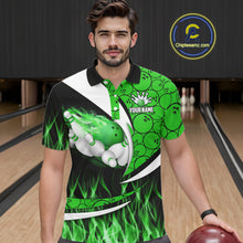 Load image into Gallery viewer, Green Flame Bowling Camo Bowling Polo, Quarter Zip Shirts For Men Custom Bowling Team Bowler Jerseys NQS11196