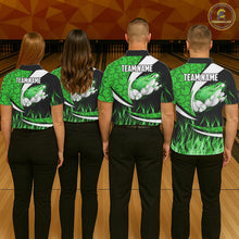 Load image into Gallery viewer, Green Flame Bowling Camo Bowling Polo, Quarter Zip Shirts For Women Custom Bowling Team Bowler Jersey NQS11196