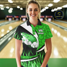 Load image into Gallery viewer, Green Flame Bowling Camo Bowling Polo, Quarter Zip Shirts For Women Custom Bowling Team Bowler Jersey NQS11196