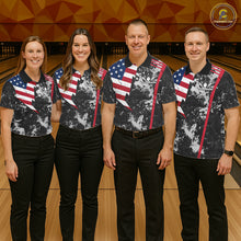 Load image into Gallery viewer, American Flag grunge Bowling polo shirts, 1/4 zip shirt for men Custom patriotic team bowling jerseys NQS11405