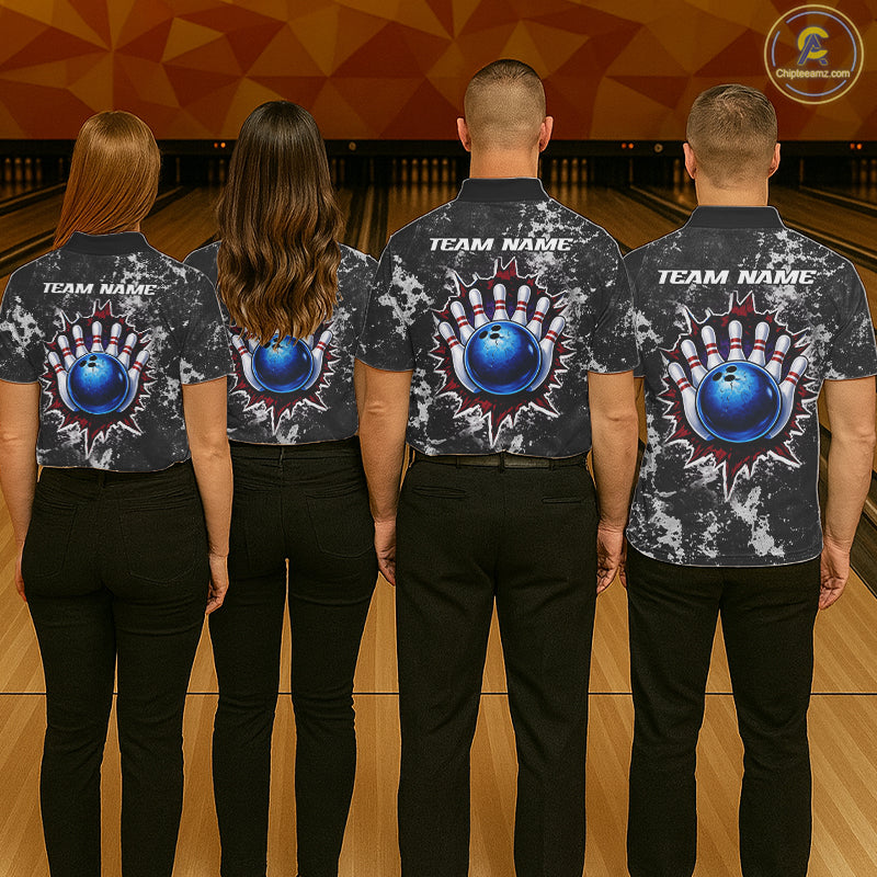 American Flag grunge Bowling polo shirts, 1/4 zip shirt for men Custom patriotic team bowling jerseys NQS11405