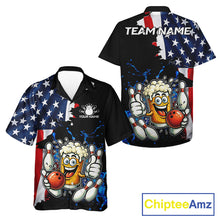 Load image into Gallery viewer, Funny Beer Bowling Hawaiian Shirts Custom US Flag Patriotic Team Bowling Jerseys Uniforms NQS11602