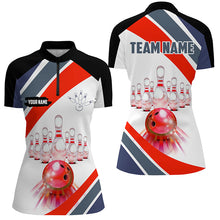 Load image into Gallery viewer, Red Light Bowling Polo, Quarter Zip Shirt for Women Custom Bowling ball and pins Team League Jerseys NQS7587