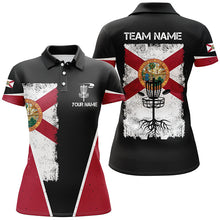 Load image into Gallery viewer, Black Womens Disc golf polo shirts vintage Florida flag patriot custom disc golf shirt for Ladies NQS7994