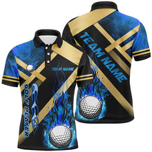 Load image into Gallery viewer, Mens golf polo shirts custom blue flame golf ball fire golf apparel for men, personalized golf gifts NQS7999