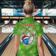 Load image into Gallery viewer, Personalized Funny Green Snowflake Christmas Bowling Team Shirts For Women, Christmas Bowling Gifts NQS10831