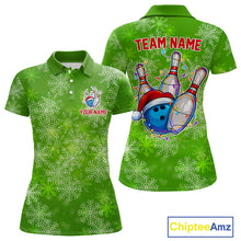 Load image into Gallery viewer, Personalized Funny Green Snowflake Christmas Bowling Team Shirts For Women, Christmas Bowling Gifts NQS10831