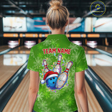 Load image into Gallery viewer, Personalized Funny Green Snowflake Christmas Bowling Team Shirts For Women, Christmas Bowling Gifts NQS10831