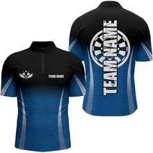 Load image into Gallery viewer, Black and Blue Camo Dart Polo, Quarter Zip Shirt For Men Custom Dart Jerseys For Team NQS9130