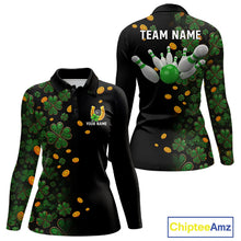 Load image into Gallery viewer, Personalized Green Clover St Patrick's Day pattern Bowling Shirts For Women, Team Bowling Jerseys NQS11206