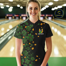 Load image into Gallery viewer, Personalized Green Clover St Patrick's Day pattern Bowling Shirts For Women, Team Bowling Jerseys NQS11206