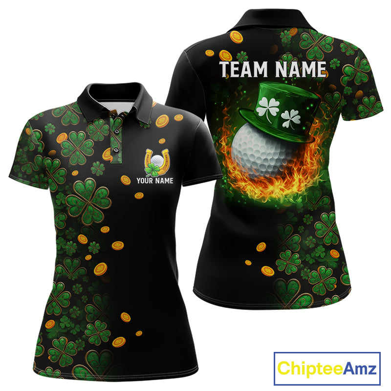 Personalized Green Clover St Patrick's Day pattern Golf Polo Shirts For Women, Best ladies golf wear NQS11207
