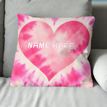Load image into Gallery viewer, Personalized pink tie dye pattern heart custom name Canvas, Linen Throw Pillow NQS7029