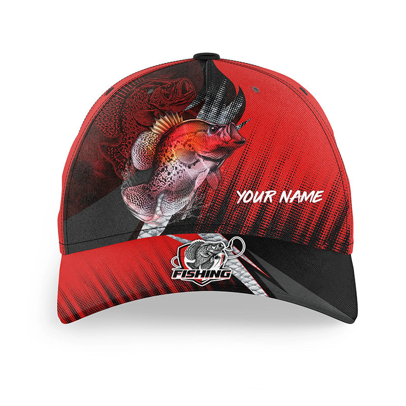 Crappie Fishing Baseball Angler Hat Cap, Personalized Crappie Fishing Gifts | Red NQS9336