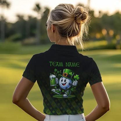 Green clover pattern Lucky golf shirt Women polo shirts custom St patrick Day golf tops for ladies NQS9338