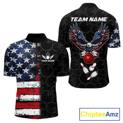 American Flag Eagle Bowling shirts for men Custom patriotic team bowling jerseys, gift for bowlers NQS11406