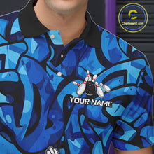 Load image into Gallery viewer, Funny Duck Bowling Polo, 1/4 Zip Shirts for Men Custom Blue graffiti pattern Team Bowling Jerseys NQS11603