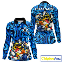 Load image into Gallery viewer, Funny Duck Bowling Polo, 1/4 Zip Shirts for Women Custom Blue graffiti pattern Team Bowling Jerseys NQS11603