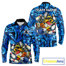 Load image into Gallery viewer, Funny Duck Bowling Polo, 1/4 Zip Shirts for Men Custom Blue graffiti pattern Team Bowling Jerseys NQS11603