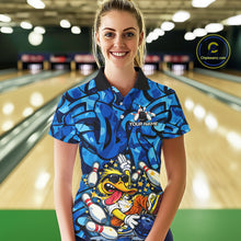 Load image into Gallery viewer, Funny Duck Bowling Polo, 1/4 Zip Shirts for Women Custom Blue graffiti pattern Team Bowling Jerseys NQS11603