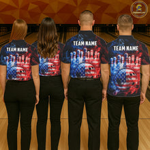 Load image into Gallery viewer, Smoke American Flag Bowling ball &amp; pins Bowling Shirts for Women Custom patriotic Team Bowling Jersey NQS11606