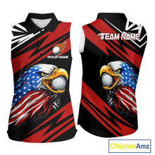 Load image into Gallery viewer, Custom Black and Red Camo American Flag Eagle Sleeveless Golf Polo shirt, patriotic ladies golf tops NQS11608