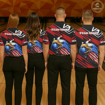 Custom Black and Red Camo American Flag Eagle Bowling shirts for Women, patriotic bowling team shirts NQS11609