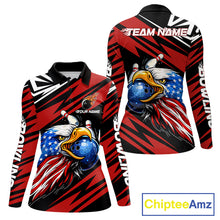Load image into Gallery viewer, Custom Black and Red Camo American Flag Eagle Bowling shirts for Women, patriotic bowling team shirts NQS11609