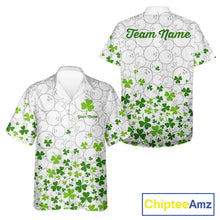 Load image into Gallery viewer, Custom Green shamrock pattern White Camo Button-up Bowling shirts St Patrick's day team bowling shirt NQS11611