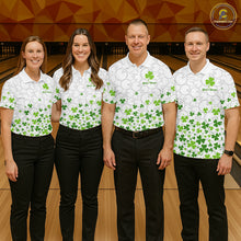 Load image into Gallery viewer, Custom Green shamrock pattern matching bowling shirt for couples custom St. Patrick's day team jersey NQS11611