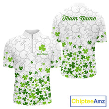 Load image into Gallery viewer, Custom Green shamrock pattern matching bowling shirt for couples custom St. Patrick's day team jersey NQS11611