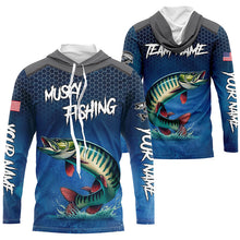 Load image into Gallery viewer, Blue camo Musky fishing Custom performance long sleeve team Muskellunge fishing tournament shirts NQS7771