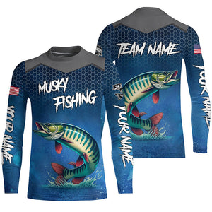 Blue camo Musky fishing Custom performance long sleeve team Muskellunge fishing tournament shirts NQS7771