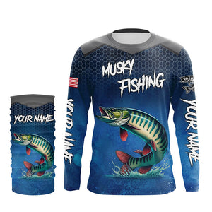 Blue camo Musky fishing Custom performance long sleeve team Muskellunge fishing tournament shirts NQS7771