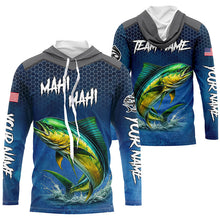 Load image into Gallery viewer, Blue camo Mahi mahi fishing Custom performance long sleeve team Dorado fishing tournament shirts NQS7774