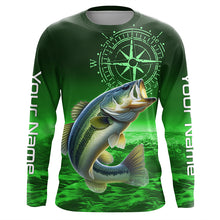 Load image into Gallery viewer, Personalized Bass Green Long Sleeve Performance Fishing Shirts, Bass compass tournament Shirts NQS5881