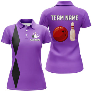 Personalized Retro Women Bowling Polo, Quarter Zip Shirts custom vintage bowling team jersey | Purple NQS8003