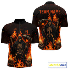 Load image into Gallery viewer, Black And Orange Flame Reaper Skull Custom Halloween Bowling Team Shirts For Men, Bowling Gifts NQS10835