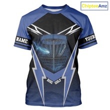 Load image into Gallery viewer, Black and Blue Lightning Thunder Disc golf T-Shirt Custom disc golf outfit NQS10841