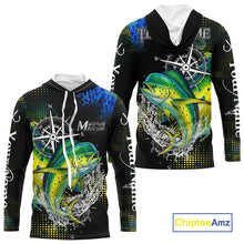 Load image into Gallery viewer, Personalized Black and Green Mahi Mahi fishing scales compass Performance long sleeve Fishing Shirts NQS11216