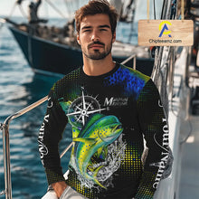 Load image into Gallery viewer, Personalized Black and Green Mahi Mahi fishing scales compass Performance long sleeve Fishing Shirts NQS11216