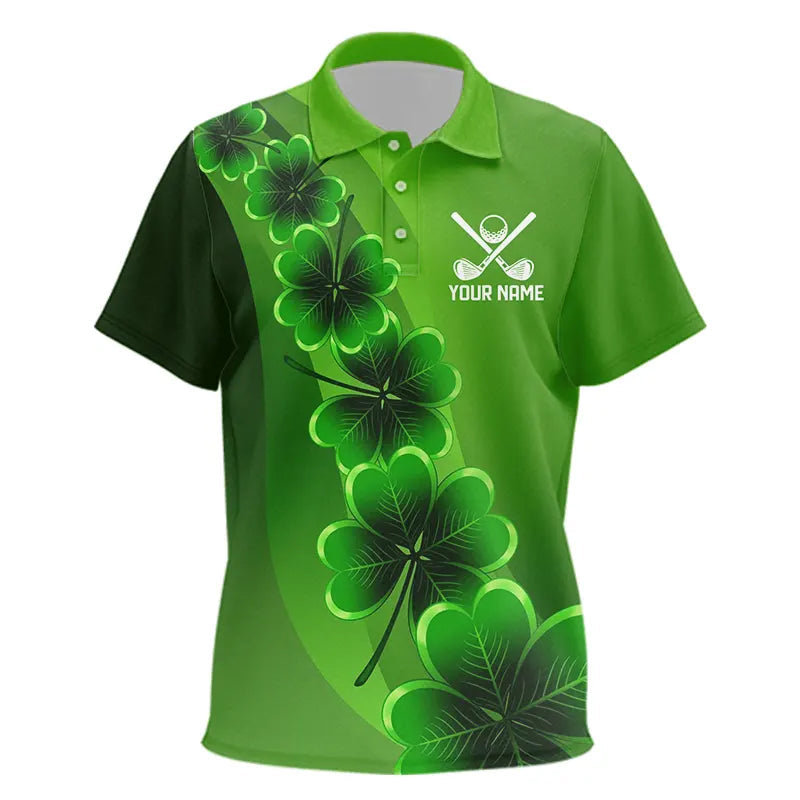 Green shamrock Lucky Kid polo golf shirts Custom St Patrick Day golf apparel for kid NQS9485