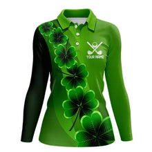 Load image into Gallery viewer, Green shamrock Lucky Women polo golf shirts Custom St Patrick Day golf apparel for ladies NQS9485