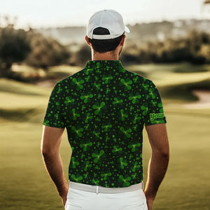 Black and Green shamrock pattern Lucky Men polo golf shirts Custom St Patrick Day team golf apparel NQS9648