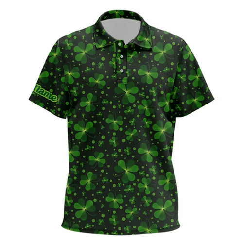 Black and Green shamrock pattern Lucky Kid polo golf shirts Custom St Patrick Day team golf apparel NQS9648