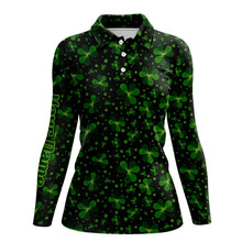 Load image into Gallery viewer, Black and Green shamrock pattern Lucky Women polo golf shirts Custom St Patrick Day team golf apparel NQS9648