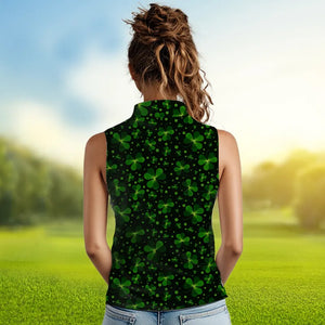 Black and Green shamrock pattern Lucky Women sleeveless polo shirt Custom St Patrick Day golf apparel NQS9648