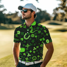 Load image into Gallery viewer, Green shamrock St Patrick Day pattern Lucky polo golf shirts for men Custom St Patrick golf attire NQS9649